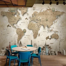 Wellyu Retro nostálgico mundo de dibujos animados mapa de fondo pared personalizada gran mural papel pintado verde papel de pared para quarto