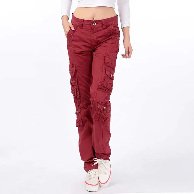 New Fashion Women Casual Cargo Pants with Many Pocket Cotton Straight