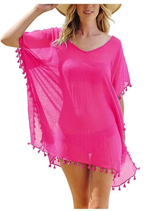 Летнее женское бикини с кисточками, накидка, свободная пляжная одежда, Пляжное платье, женские крутые мини-платья - Цвет: rose