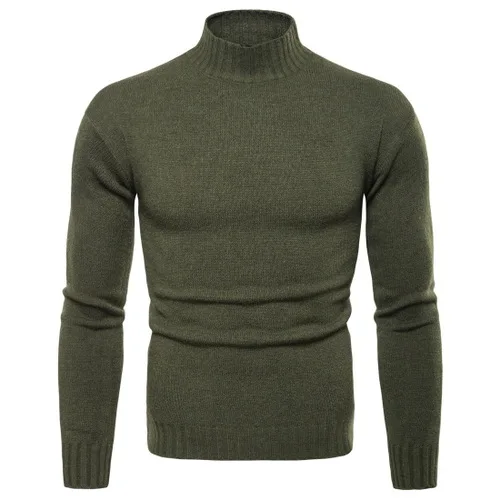 Новые осенние мужские Свитера повседневные мужские водолазки мужские черные белые серые однотонные трикотажные рубашки тонкий бренд одежда свитер s-xxl - Цвет: Army green