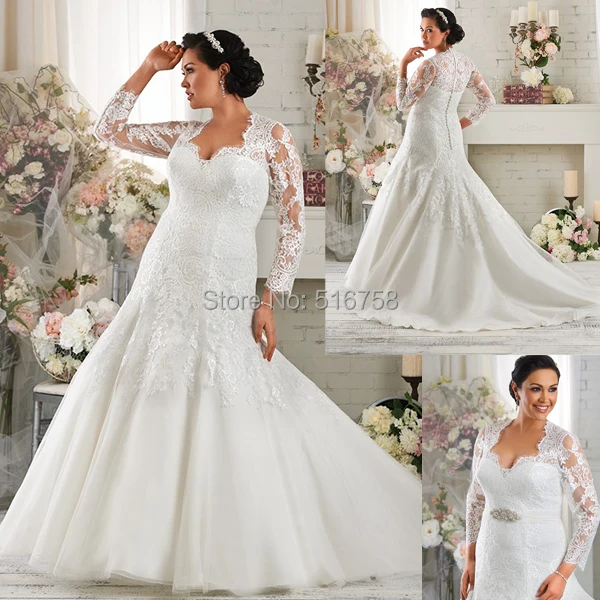 Fit And Flare Floor Length Sheer Three Quarter Sleeves Illusion Back Fit And Flare Floor Length Sheer Three Quarter Sleeves Illusion Back Beaded Lace Plus Size Wedding