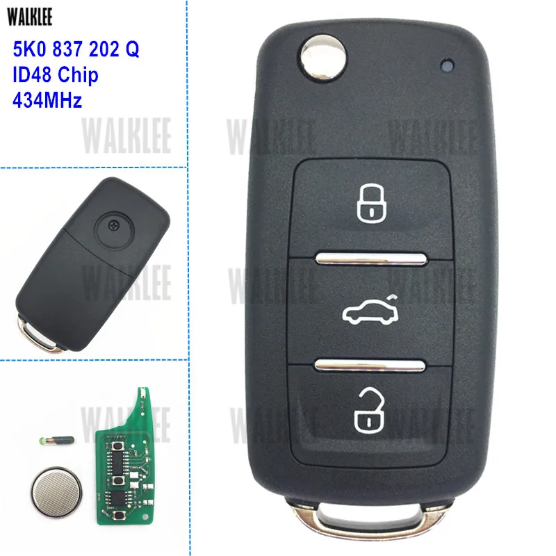 WALKLEE 3BT дистанционный ключ 5K0837202Q для VW/VOLKSWAGEN 5K0 837 202 Q 434MHz Beetle Caddy Eos Golf Tiguan Touran Jetta Polo Scirocco