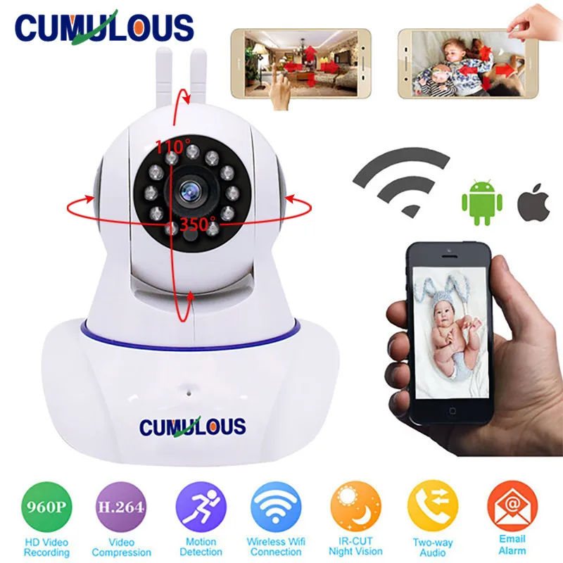 

CUMULOUS WiFi IP Camera Baby Monitor Wireless HD 960P Home Security Camera Wi-Fi P2P Two-Way Audio IR Night Vision Network CCTV