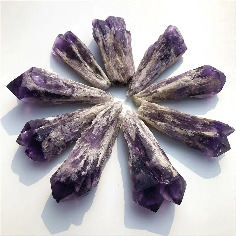 

2 Heads 1PC Raw Natural Amethyst Quartz Cluster Crystal Seed Wand Point Specimen Double Points Natural Stones and Minerals