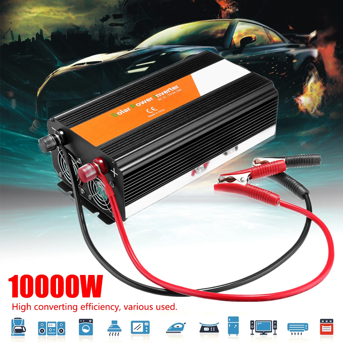 

P EAK 10000W Voltage Transformer Car Inverter 12/24V To 220/110V Modified Sine Wave Converter Fuse High Efficiency Automotive