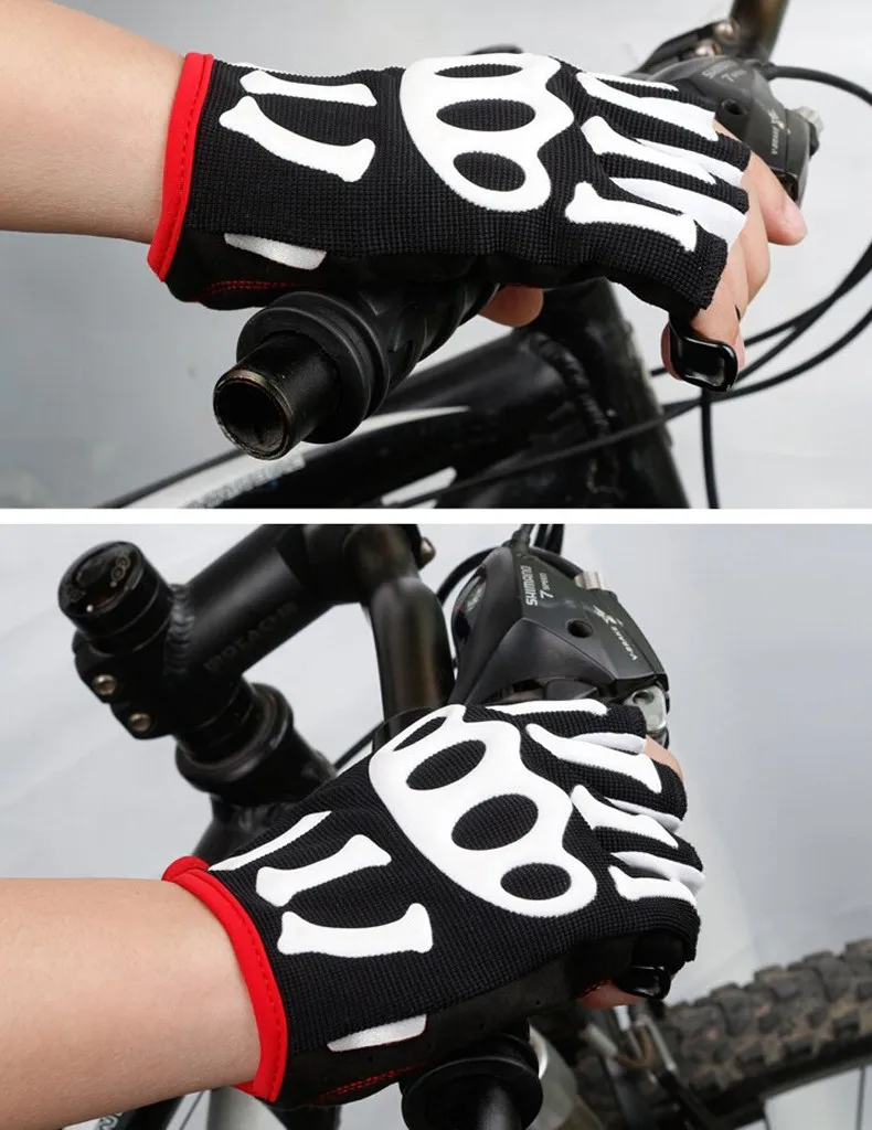 Новое поступление, брендовые силиконовые гелевые велосипедные перчатки с полупальцами и черепом, велосипедные перчатки, противоскользящие впитывающие пот перчатки для езды на горном велосипеде
