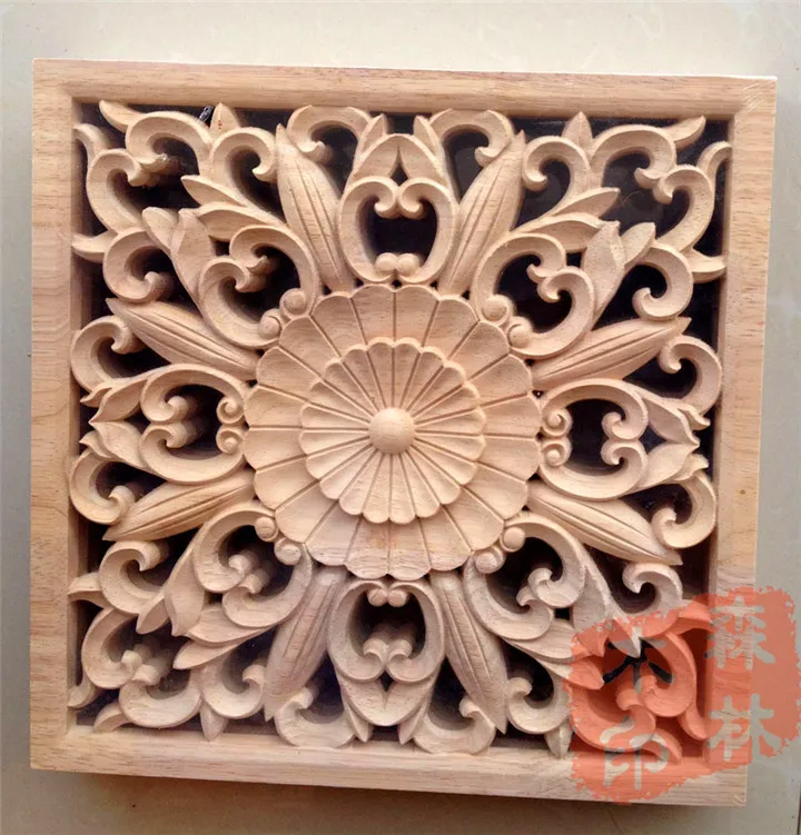 

Wood dongyang wood carving wooden door furniture bed applique smd wood shavings home decoration 25cm squares