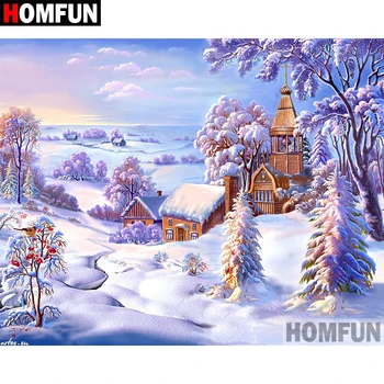

HOMFUN Full Square/Round Drill 5D DIY Diamond Painting "Snow house" Embroidery Cross Stitch 5D Home Decor Gift A09521