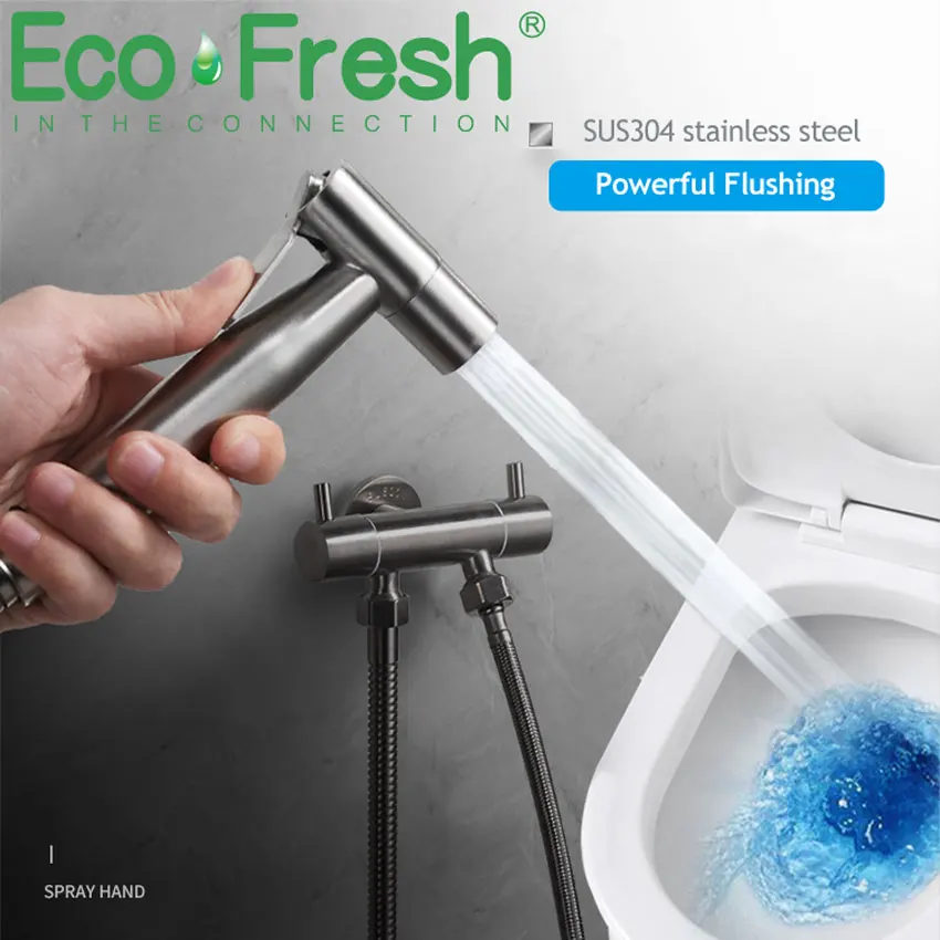 Ecofresh ручной Туалет Биде опрыскиватель набор из нержавеющей стали ручной биде кран для ванной комнаты ручной опрыскиватель бумаги держатель рулона