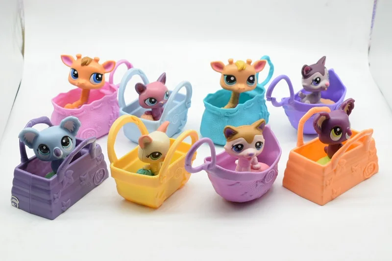 

Lovely lps Toy puppy giraffe with basket Action Figure Cute Pet toys for children Birthday/Xmas Gift 8pcs/set