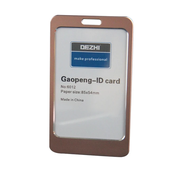 Genuine DEZHI Aluminum Alloy Employee Id Card Information card Holders Customize Logo Metal Badge Holder - Цвет: V rose gold no rope