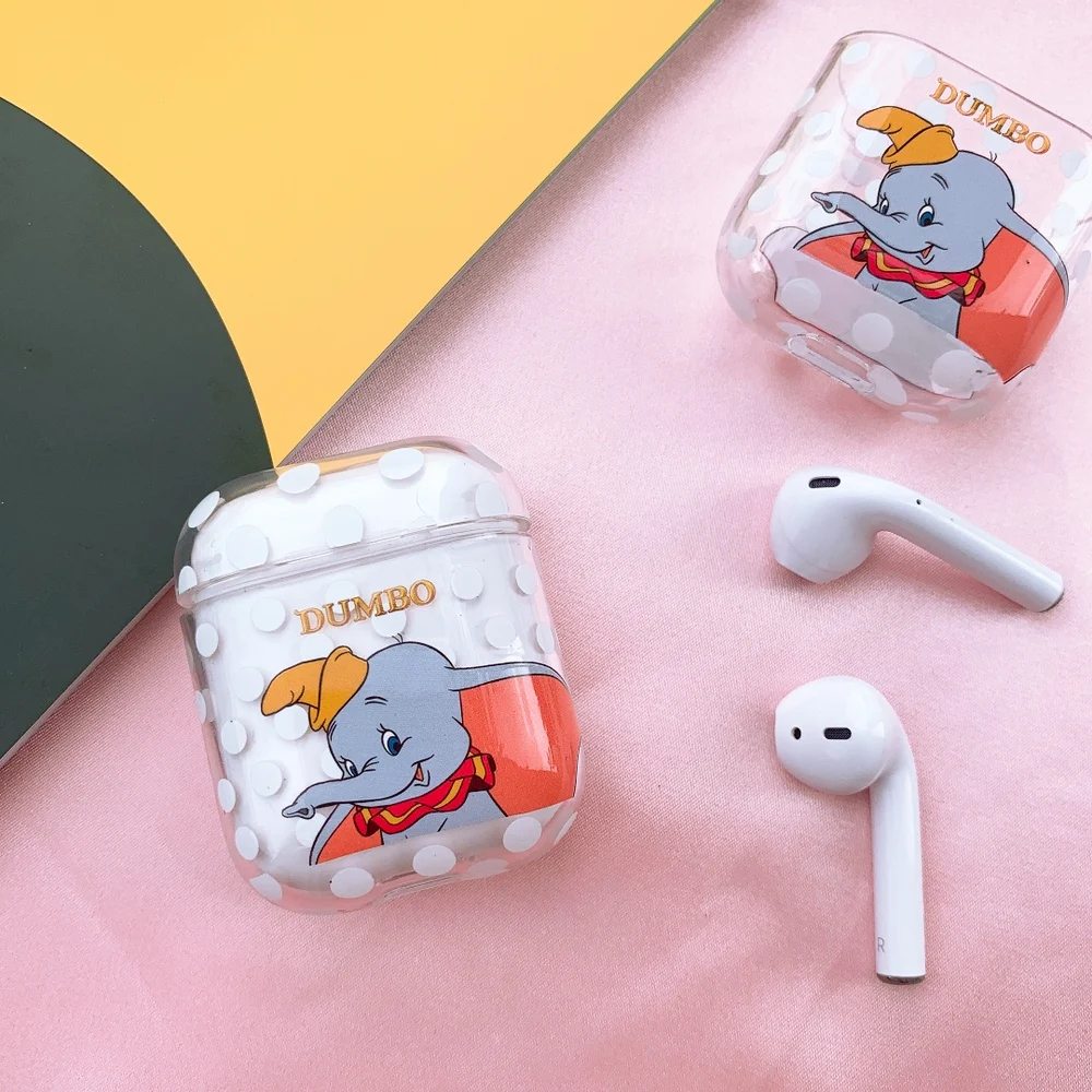 Cartoon Dumbo Earphone Accessories Cases transparent hard Case Protective Bag For Apple AirPods 1 2 Wireless Wired Charging Box