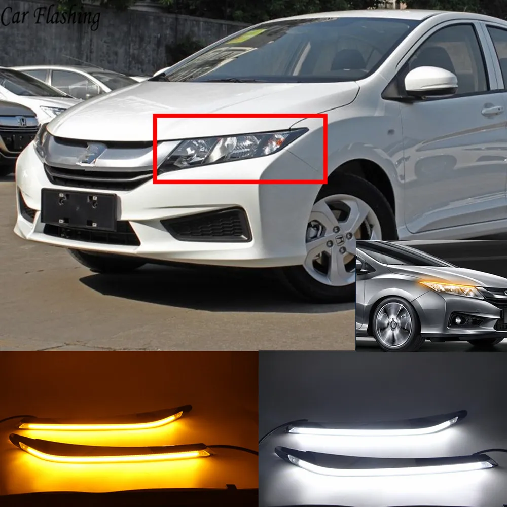 

Car flashing 1Pair LED For Honda City Grace 2015 - 2018 Daytime Running Light Turn Signal Relay Car Headlight Eyebrow Decoration