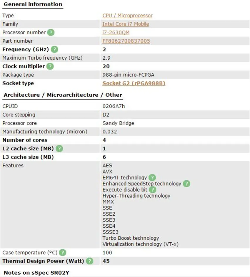 Оригинальная официальная версия intel оригинальная PGA I7 2630QM I7-2630QM 2,0-2,9G/6 M SR02Y cpu FCPGA988