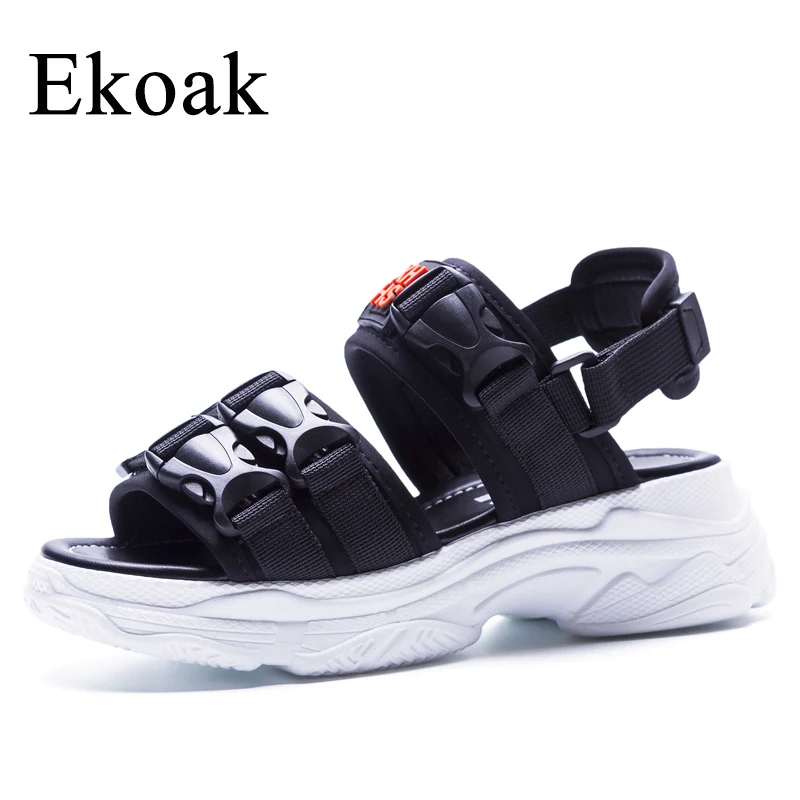 

Ekoak New 2018 Women Gladiator Sandals Rome Fashion Genuine Leather Women Sandals Platform Shoes Summer Casual Shoes Woman