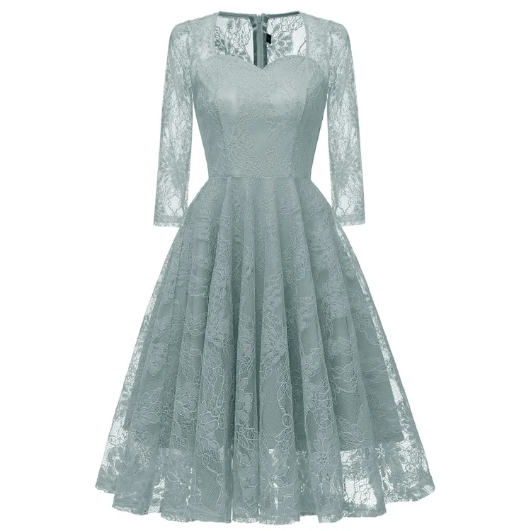 Robe de soiree модное кружевное вечернее платье с рукавом 7 минут, элегантные вечерние платья, сексуальное вечернее платье, торжественное платье - Цвет: grey blue