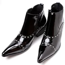 Botas Hombre Hot Black Leather Men Ankle Military Boots High Heels Men Cowboy Shoes Studded Pointed Toe punk boots winter цена Botas Hombre Hot Black Leather Men Ankle Military Boots High Heels Men Cowboy Shoes Studded Pointed Toe punk boots winter цены онлайн