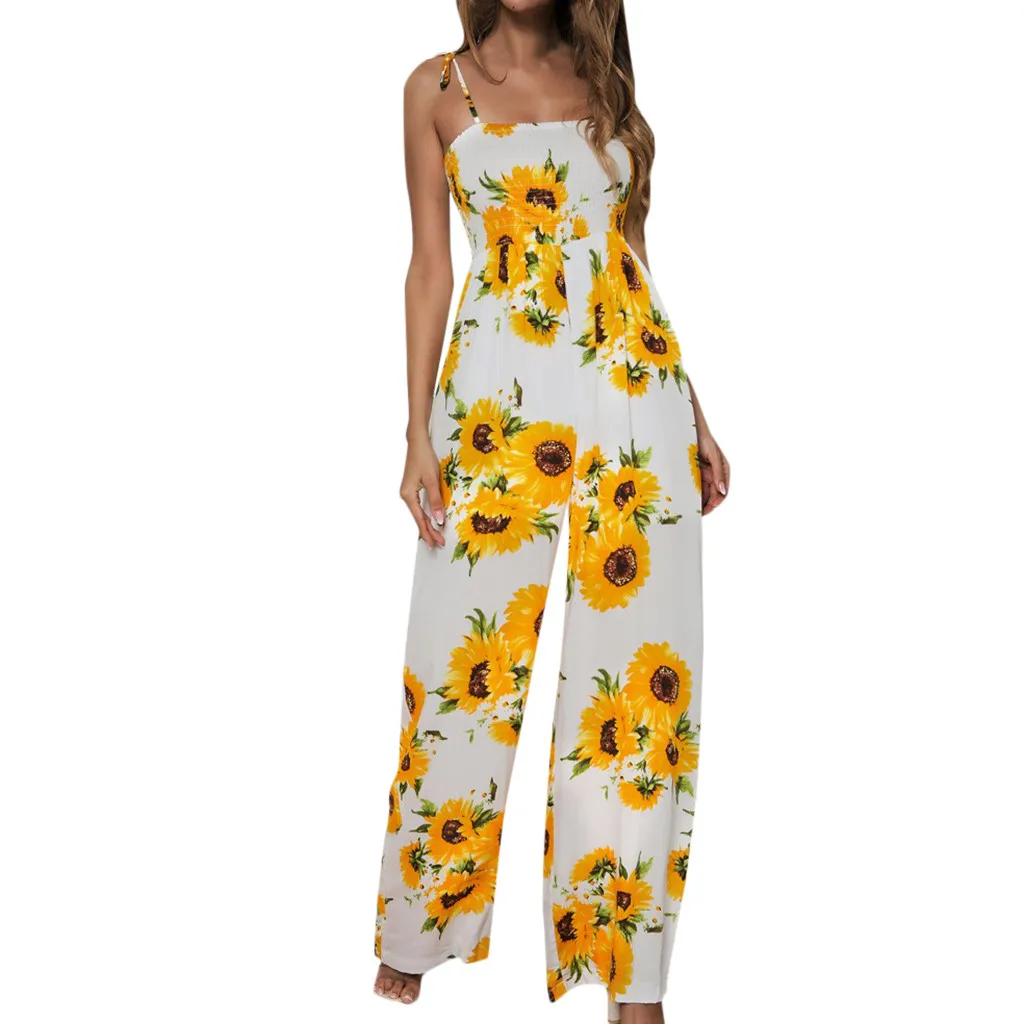 

Dress Summer Women 2019 Women Sunflower Dot Print Sleeveless Clubwear Wide Leg Pant Spot Outfit Ropa Mujer Verano 2019
