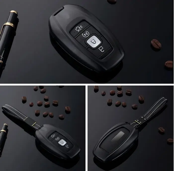 4 кнопки алюминиевый сплав+ Кожаный Автомобильный корпус умного ключа защитный чехол для ключей брелок держатель для Lincoln MKC MKX MKZ