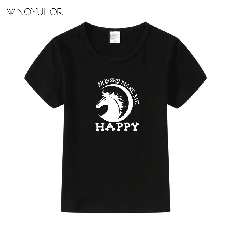 

Horses Make Me Happy T Shirt Kids New Summer O-neck Tops Baby Boys Clothing Love Animal T-shirts Girls Tops Tee