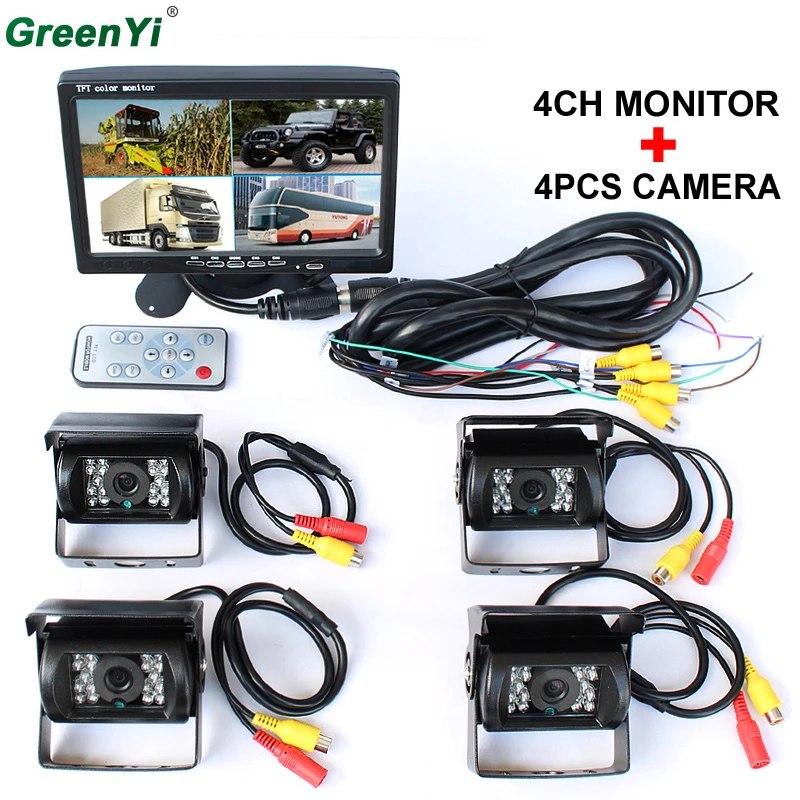 

Promotion! DC 12V/24V 7" LCD 4CH Video input Car Video Monitor With 4 Pcs Rear View Camera 6 Mode Display For Truck Caravan Vans