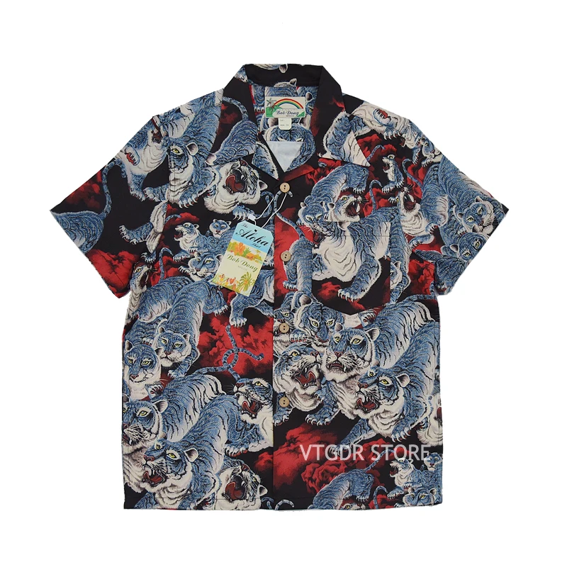 BOB DONG One Hundred Tigers Hawaiian Shirts Men Tropical Aloha Short Sleeve BOB DONG One Hundred Tigers Hawaiian Shirts Men Tropical Aloha Short Sleeve
