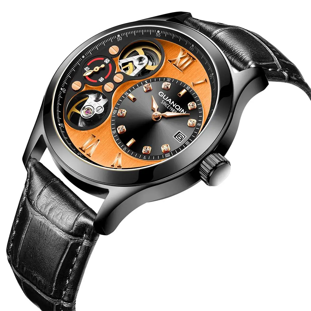 GUANQIN новые мужские часы Топ бренд класса люкс автоматические золотые водонепроницаемые Оригинальные качественные механические часы для мужчин Relogio masculino