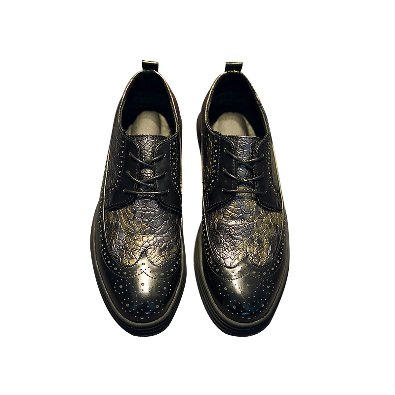 

England Style Mens Fashion Carved Shoes Low Heels Summer Thick Bottom Male Shoes Pu Leather Black Blue Color