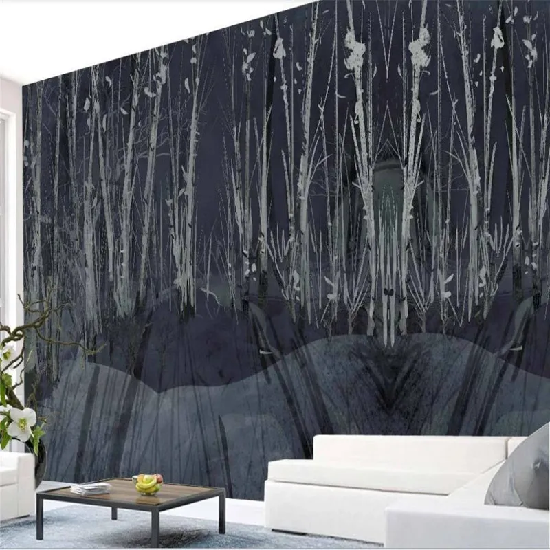 Custom wallpaper tree forest black personality tooling wall decoration waterproof material Custom wallpaper tree forest black personality tooling wall decoration waterproof material