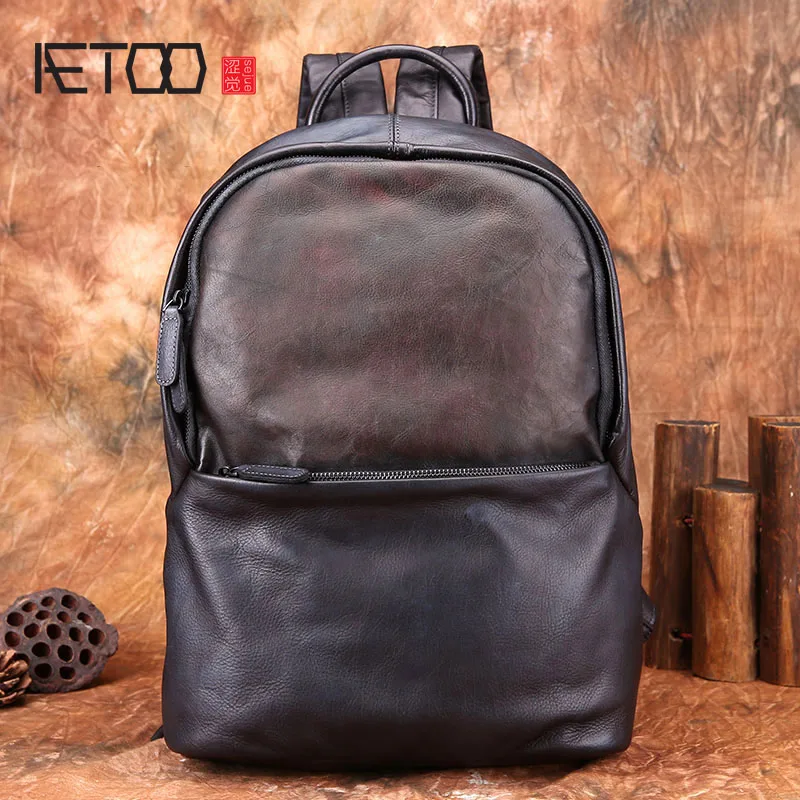 AETOO, мужской кожаный рюкзак, модные тенденции, мужская кожаная сумка, Ретро стиль, повседневная, вместительная, Корейская, дорожная сумка