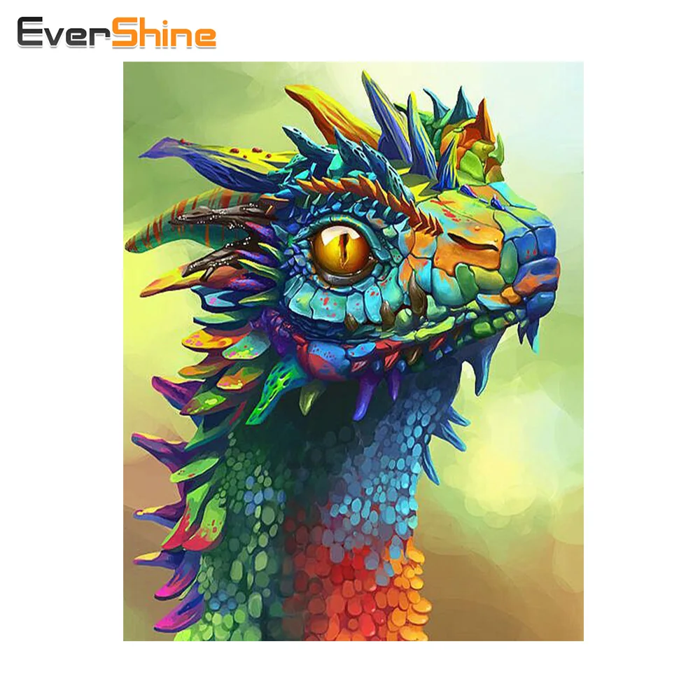 

EverShine Diamond Embroidery Animal Full Diamond Painting Cross Stitch Big Dragon Mosaic Pictures of Rhinestones Home Decoration
