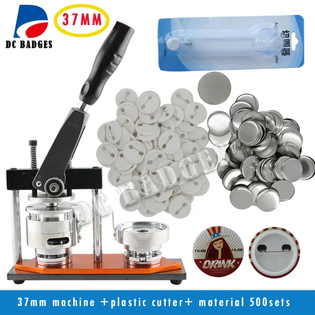 Free Shipping 37mm Badge Machine with 500sets pin Buttons+Circle Cutter