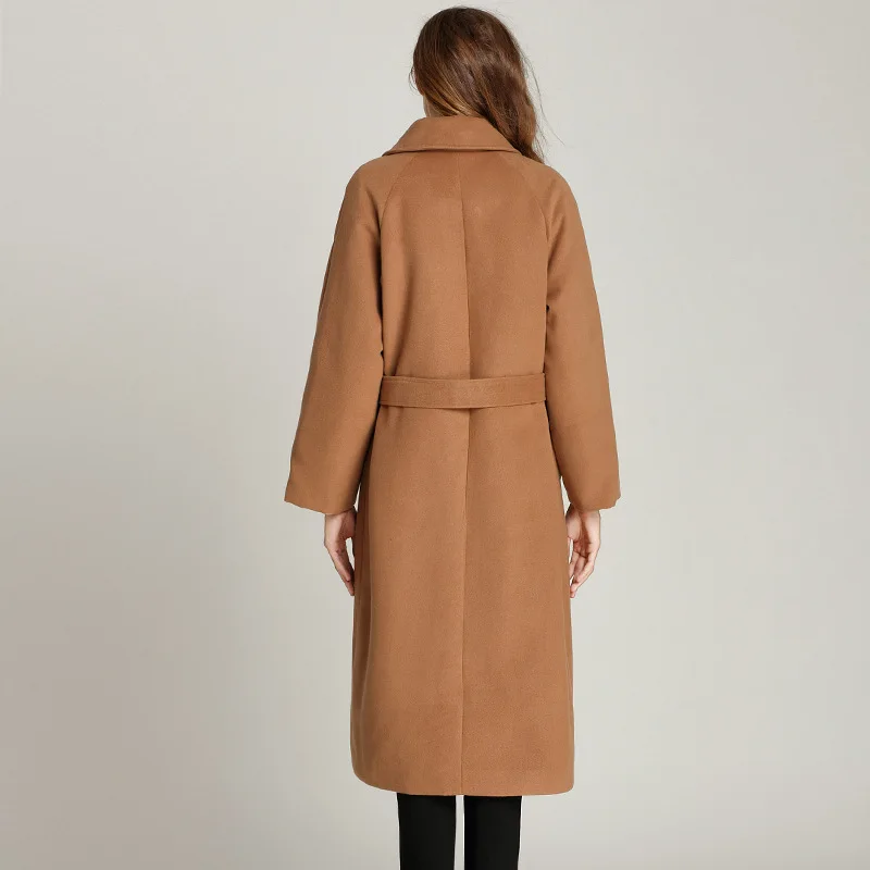 Зимнее шерстяное пальто женское X-long зимний модный кардиган с отложным воротником и поясом M-5XL размера плюс свободное простое теплое пальто в Звездном стиле