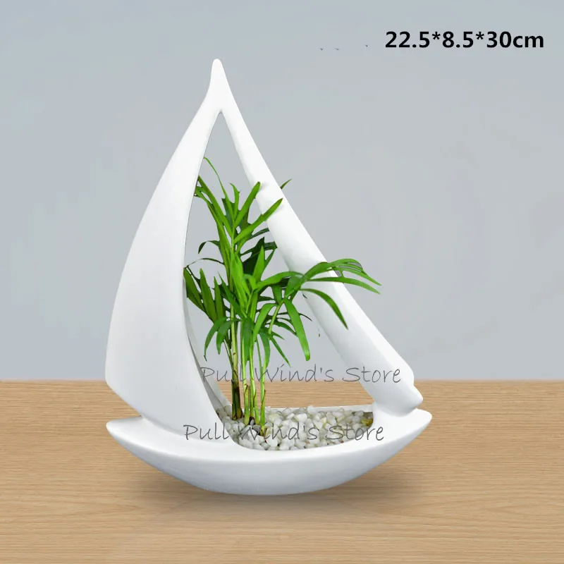 

Personalized sailing shape ceramic flower pot Abstract Artists flower Vases Art ceramic Home Decoration