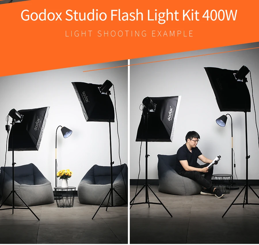 Godox 400Ws 2x200 Ws строб студия вспышка светильник комплект с AT-16 триггер+ 50x70 см софтбокс+ 190 см светильник стенд с отражателем