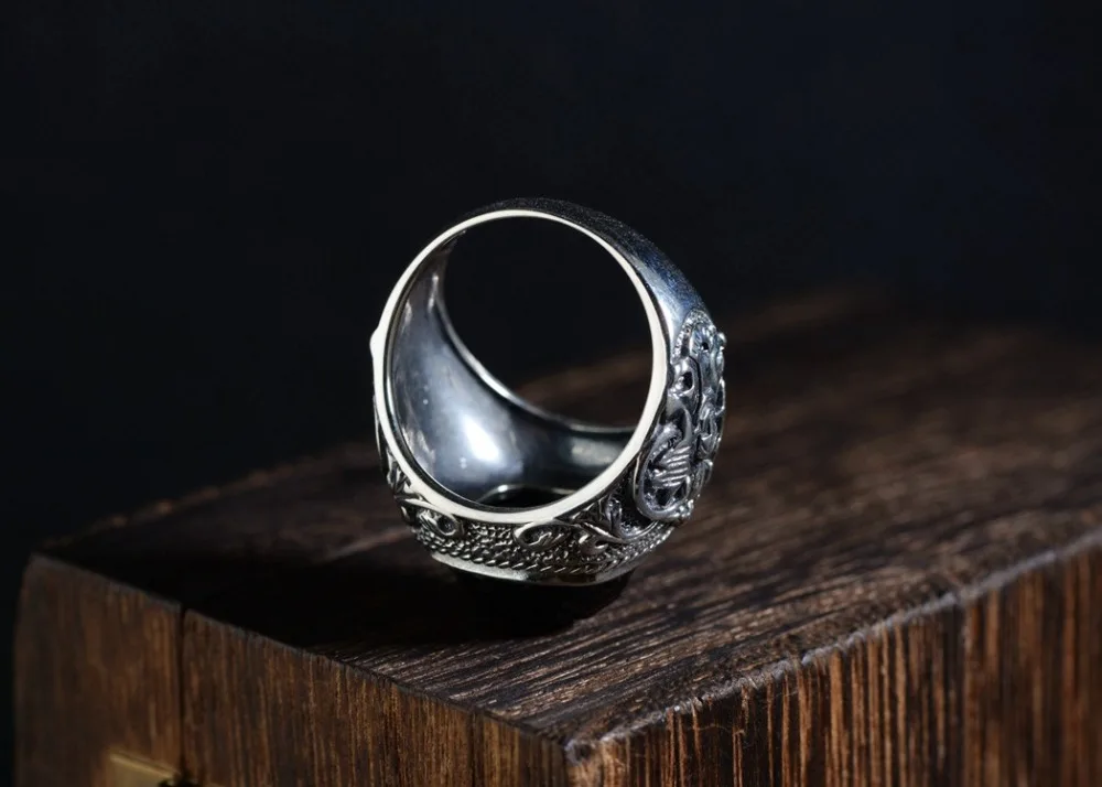 Очаровательное 925 мужское кольцо, ювелирное изделие, черное кольцо, мужской светильник из настоящего 925 пробы, серебряное мужское кольцо, натуральный камень, Ретро стиль, крутая Мода
