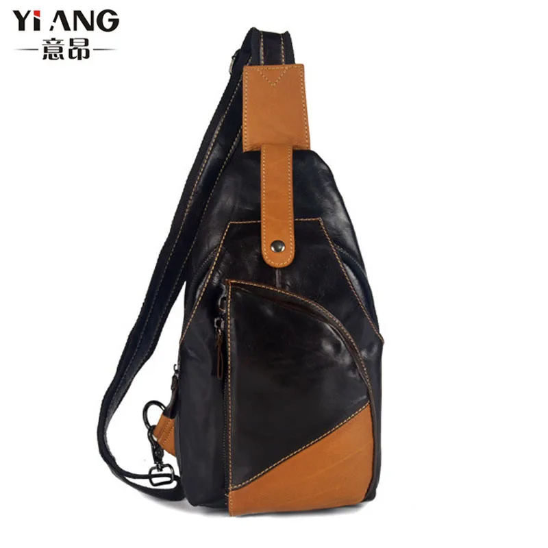 

New Men Oil Wax leather First layer Cowhide Travel Messenger Shoulder Sling Day Pack Chest Bag