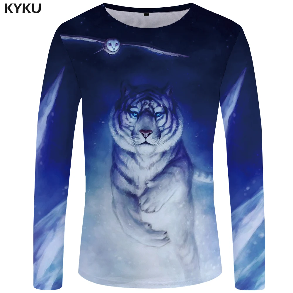 KYKU Tiger футболка мужская с длинным рукавом Футболка животное рок рыба тучка аниме океан 3d футболка классная мужская одежда модная мужская