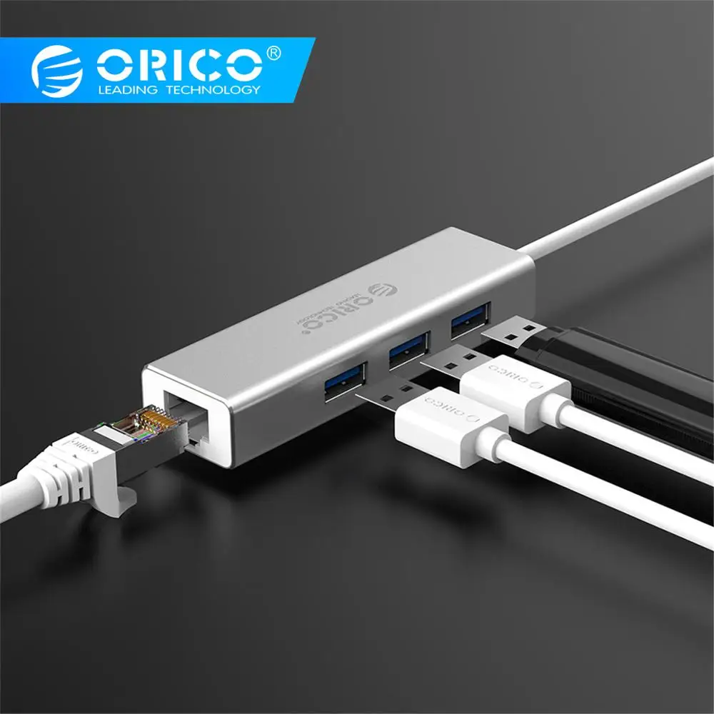 ORICO 4 в 1 порт тип-c гигабитный Ethernet адаптер+ USB3.0 концентратор Алюминиевый сплав USB 3,0 Ethernet адаптер для ноутбука мобильного телефона