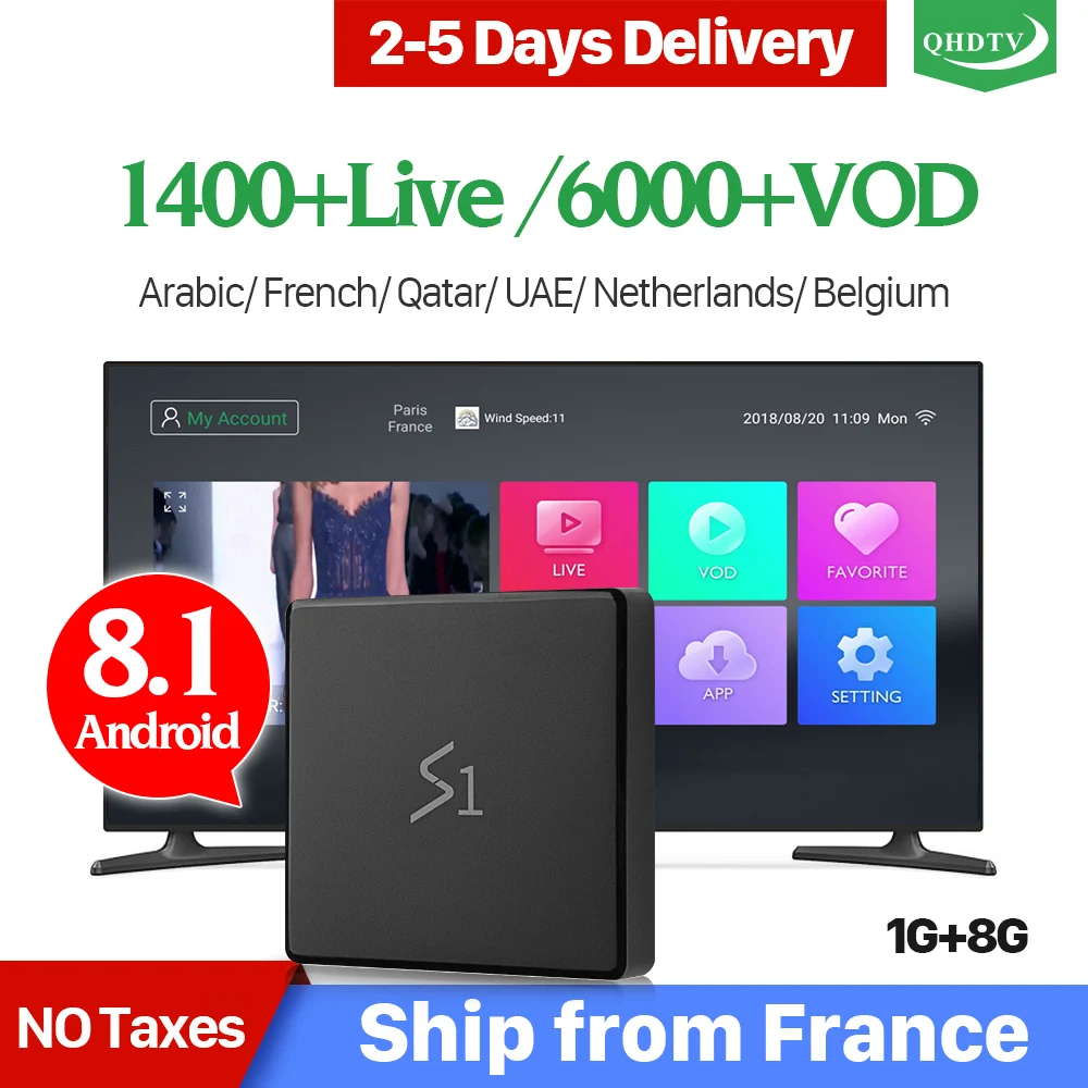 Leadcool S1 IPTV France Box Android 8.1 RK3229 with 1 Year QHDTV Code IPTV Subscription IPTV French Arabic Belgium PK X96 mini  