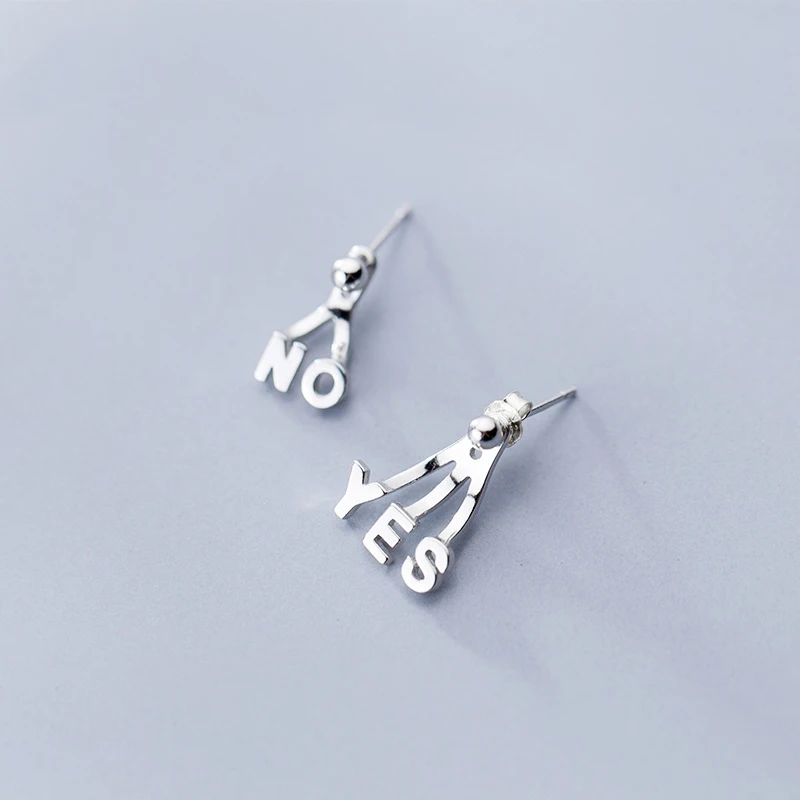 

New Korean 925 Sterling Silver Yes&No Letters Stud Earring For Women Girls Kids Child Double Side Ear Jewelry Aros Aretes 2019