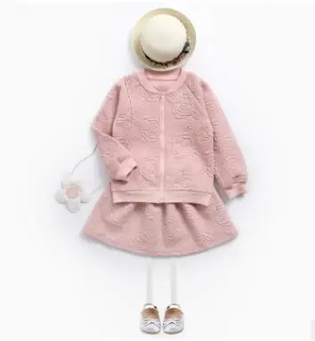 

Kids Clothes Sets Fashion Stereo Rose Long Sleeves Jacket Skirt 2pcs 3-12 Years Girls Clothing 2019 Spring Children Sports Suits