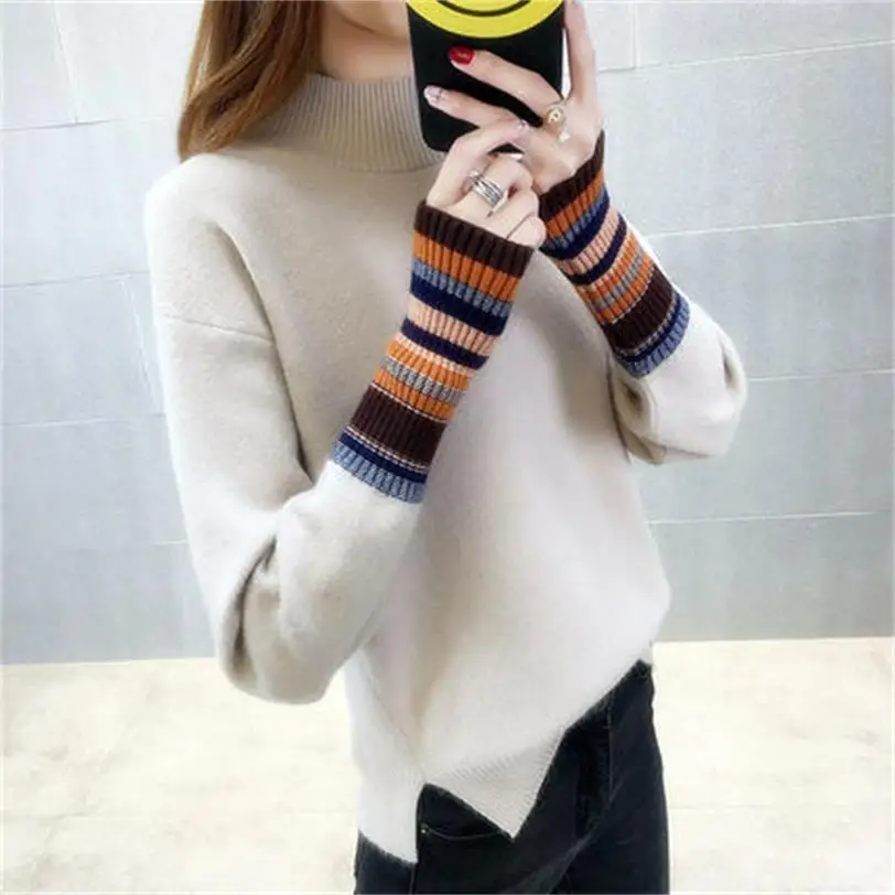 

Half-neckline knit primer shirt long sleeve pullover women's autumn and winter new Korean version of the loose wild short paragr