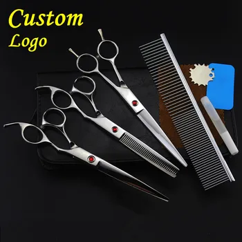 

Custom 4 kits pet 7 inch shears dog grooming hair scissors set cutting thinning curved barber dogs clipper hairdressing scissors