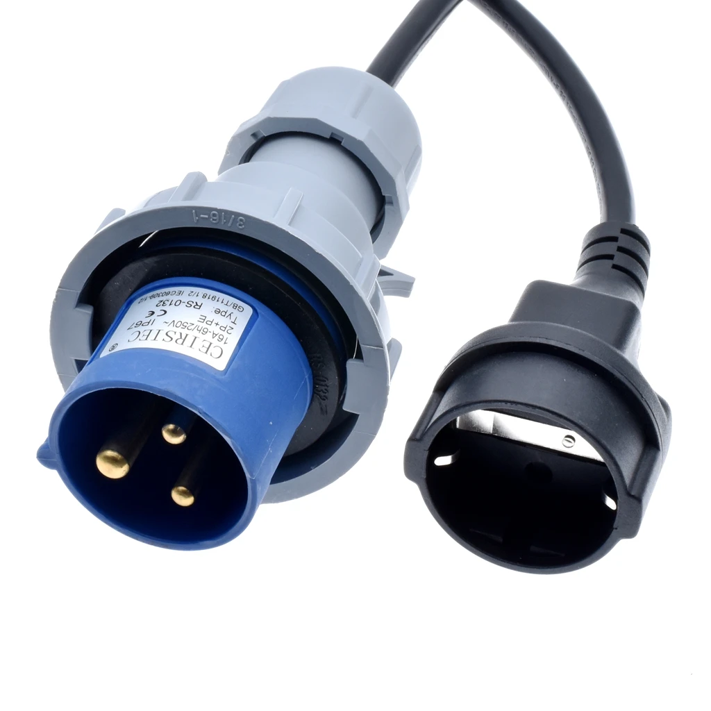 

IEC 60309 316P6 to Schuko CEE7/7 Outlet socket,connect the Schuko Plug to the 306C6 receptacle power cord,IPX67,1.5mm wire gauge