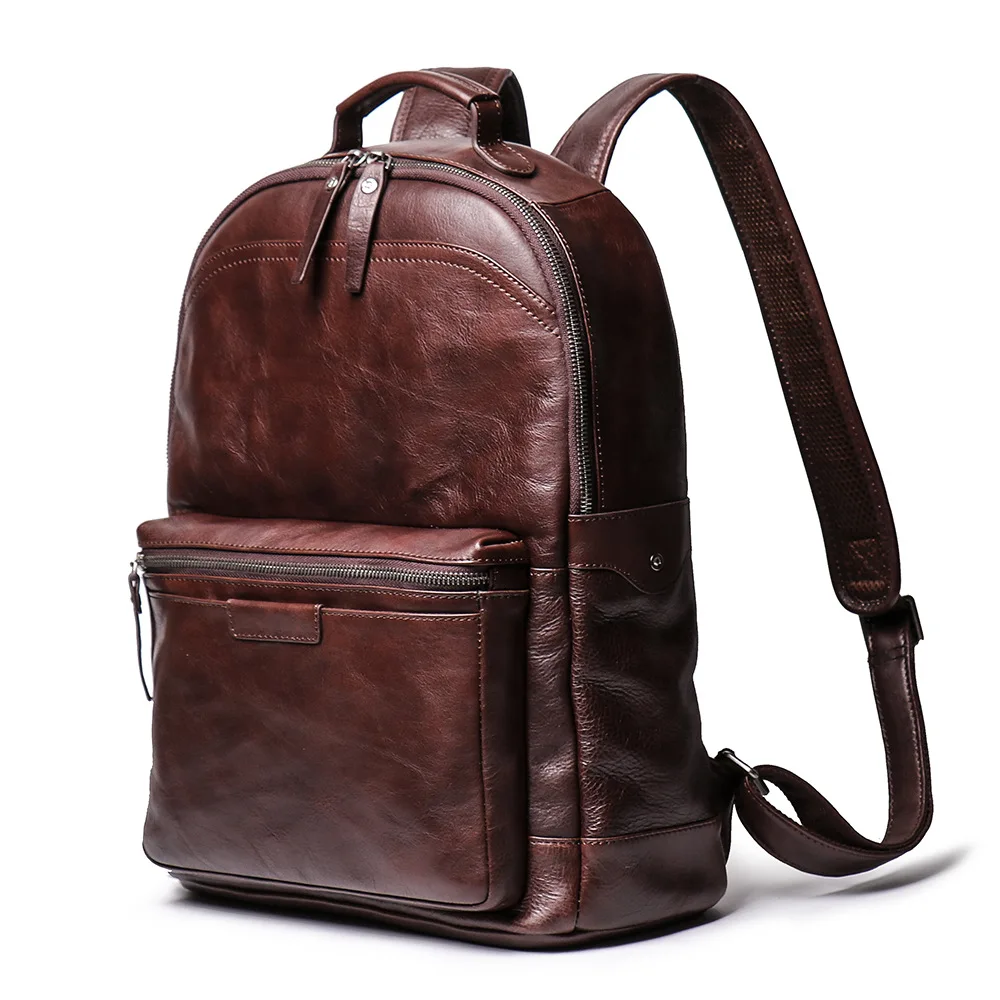 

Vintage Crazy horse leather Men Backpack Brown genuine cowhide leather women rucksack daypack 14" laptop bags travel bag for man