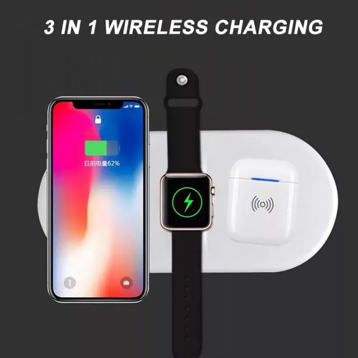 3 в 1 Qi Беспроводной Зарядная площадка Быстрая зарядка для iPhone для Airpods Watch NK-Shopping