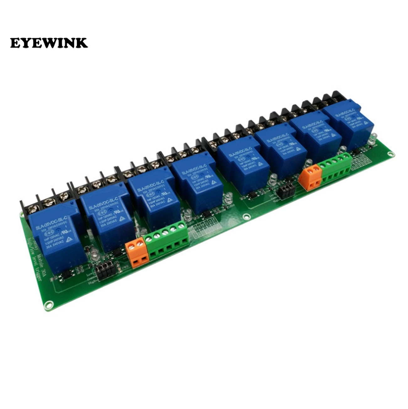 

eight 8 channel relay module 30A with optocoupler isolation 5V 12V 24V supports high and low Triger trigger for Smart home