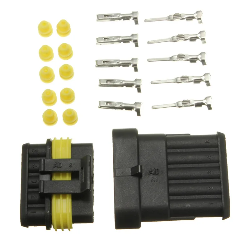 

1 Set Black 5 Pins 5 Way Sealed Waterproof Electrical Wire Auto Connector Plug Fit For Car Motorcycle Truck