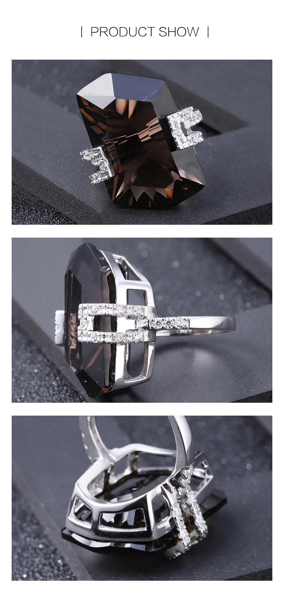 GEM'S балетное роскошное 925 пробы Серебряное винтажное коктейльное кольцо с натуральным дымчатым кварцем кольцо с драгоценным камнем для женщин Свадебное ювелирное изделие